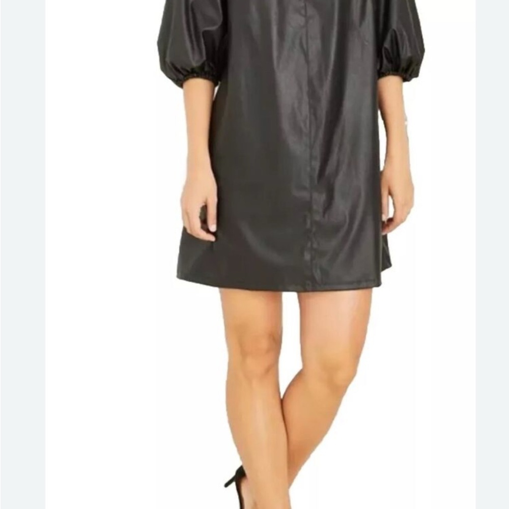 Nordstrom Who What Wear‎ Faux Leather Balloon Sleeve Black Dress
